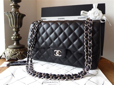 chanel classic double flap quilted lambskin silver-tone medium black|caviar vs lambskin Chanel.